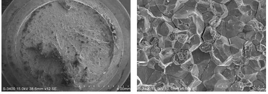 斷面宏觀形貌，裂紋源處斷口微觀形貌